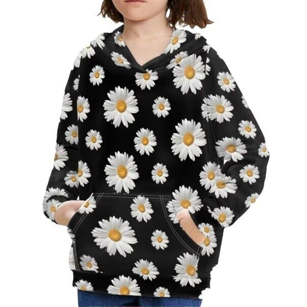 Daisy Print Streetwear Hoodie Pullover Sweatshirt Girls Unisex Youth Size Large